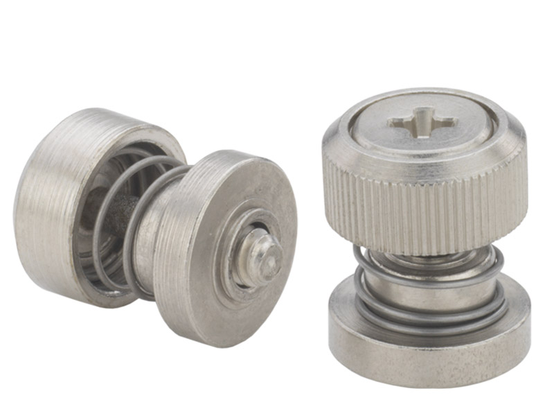 Spring-loaded knob cap screw in a self-clinching retainer