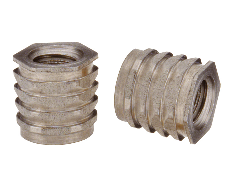 Hexagonal, ribbed threaded insert for press-in applications