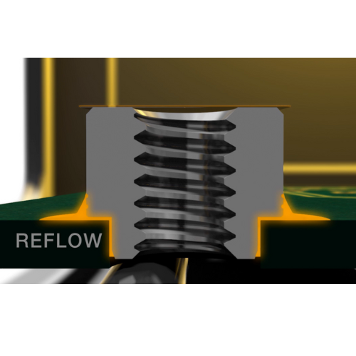 Cross-section of a surface-mounted standoff fastener