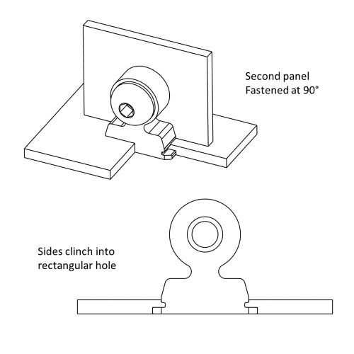 Schematic of R'ANGLE® fastener joining panels at 90 degrees