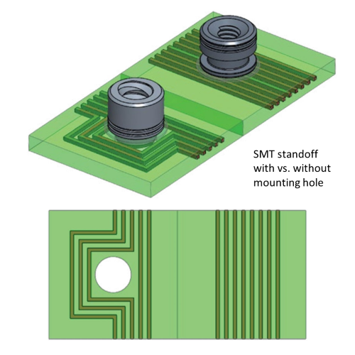 Comparison of through-hole versus flat surface mounting with SMT