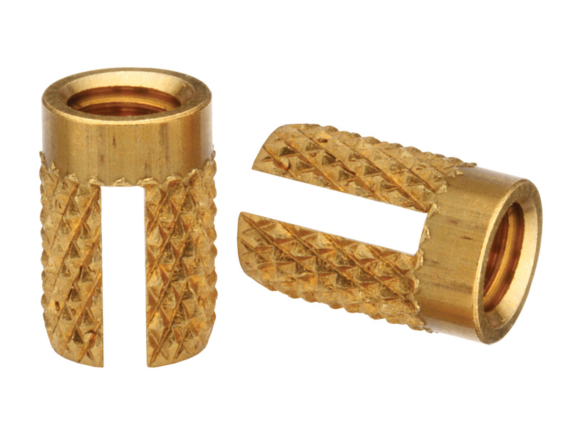 Knurled threaded insert with a slit for use in press-in applications